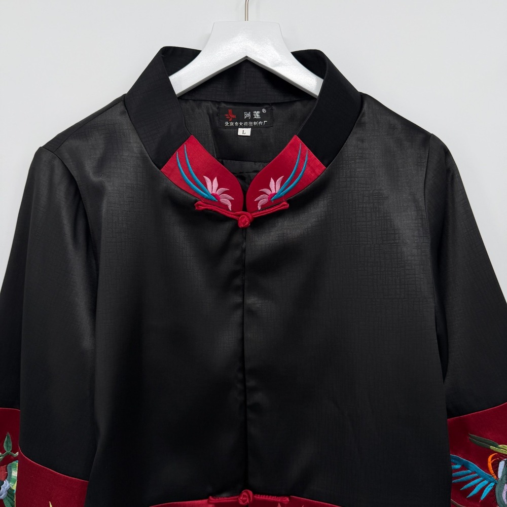 Embroidered Oriental Embroidered Jacket Womens Large 3/4 Sleeve Satin Dragon - Picture 3 of 12